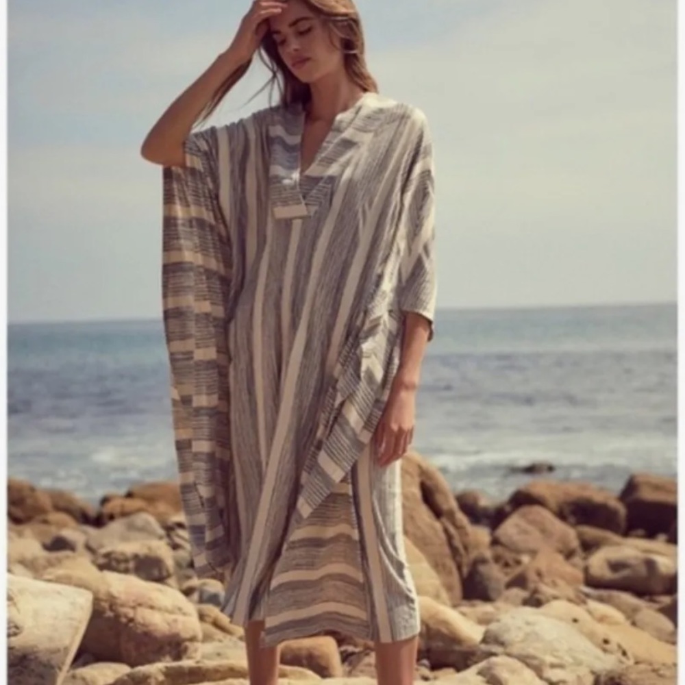 Copy- Free People Unisex FP Beach Boho Striped Kaftan Maxi Dress Coverup